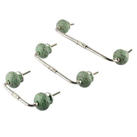 Pea Green Pattern Etched Ceramic Floral Bridge Handle