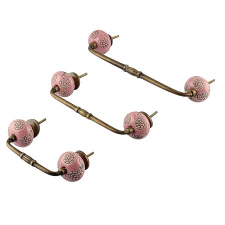 Pink Marigold Etched Ceramic Bridge Handle