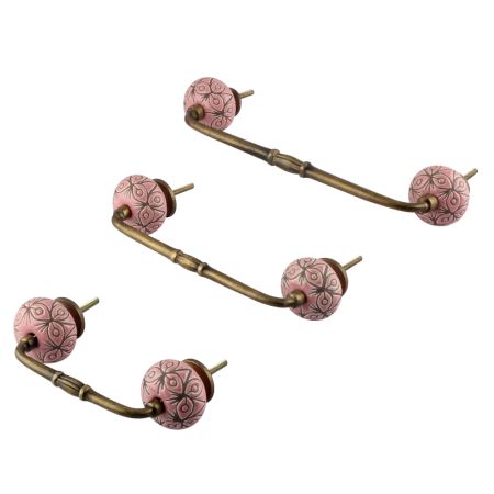 Pink Etched Ceramic Floral Bridge Handle