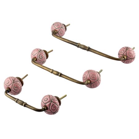 Pink Etched Ceramic Floral Bridge Handle