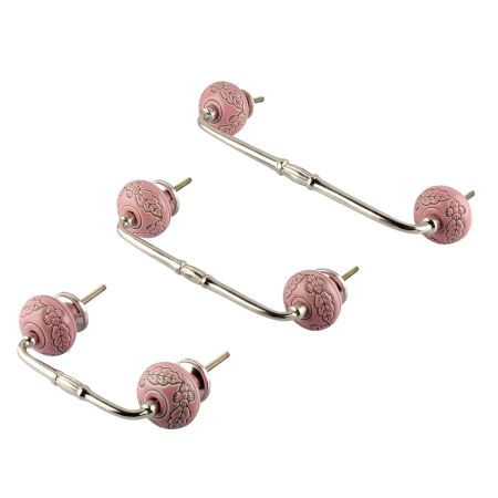 Pink Leaf Flower Etched Ceramic Bridge Handle