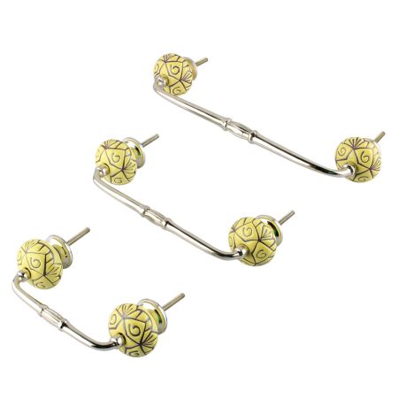 Yellow Base Brown Etched Ceramic Floral Bridge Handle