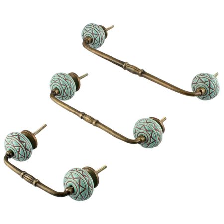 Sea Green Base Brown Pattern Etched Ceramic Bridge Handle