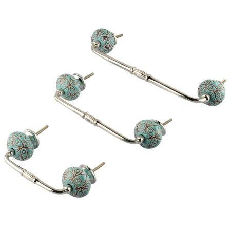 Sea Green Etched Ceramic Floral Bridge Handle