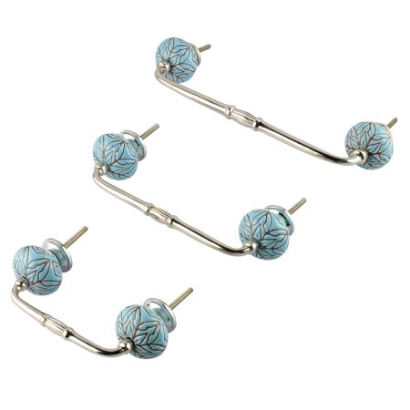 Turquoise Amarylis Floral Etched Ceramic Bridge Handle