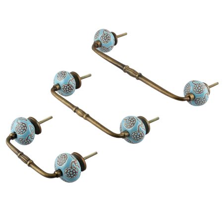 Turquoise Marigold Floral Ceramic Bridge Handle