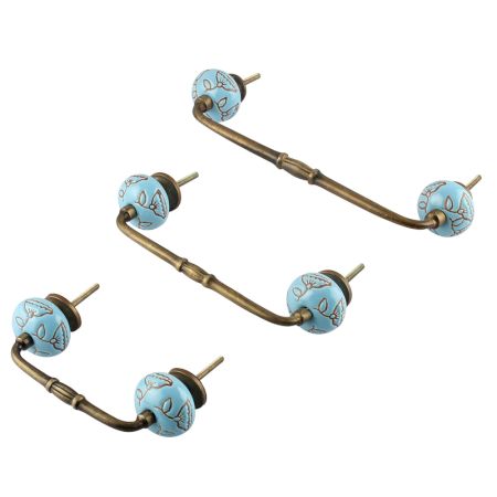 Turquoise Calla Lily Brown Etched Ceramic Bridge Handle