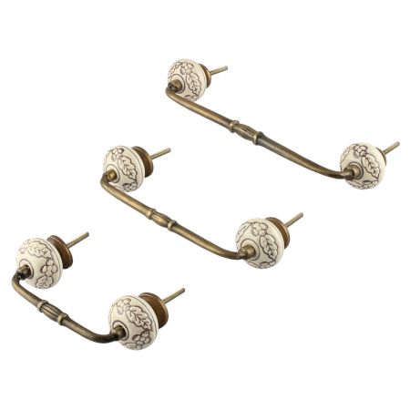 Cream Brown Leaf Flower Etched Ceramic Bridge Handle