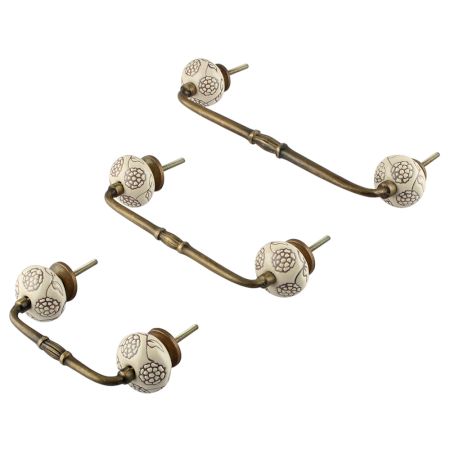 Cream Brown Marigold Etched Ceramic Bridge Handle