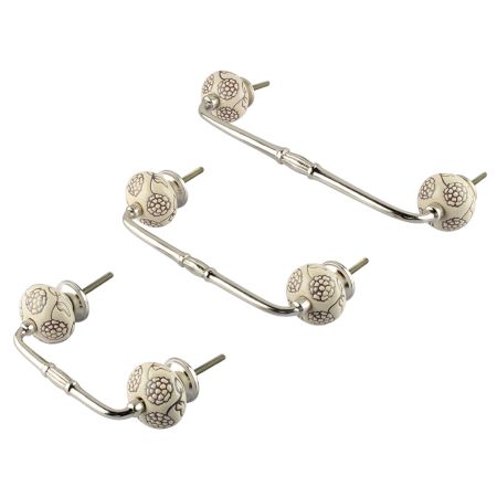 Cream Brown Marigold Etched Ceramic Bridge Handle