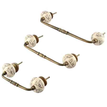 Cream Calla Lily Brown Etched Ceramic Bridge Handle