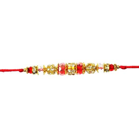 Beautiful Red-White Crystal Rakhi with Diamonds