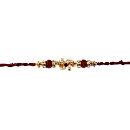 Diamond Swastik with Red-White Beads Rakhi