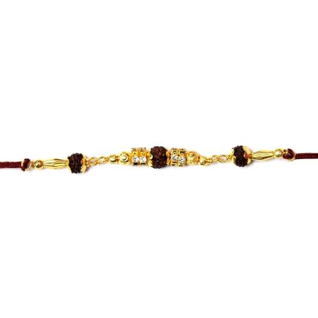 Delicate Golden Rakhi with Rudraksh