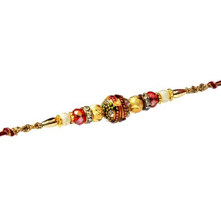 Traditional Meenakari Rakhi with Desinger Golden Beads Rakhi