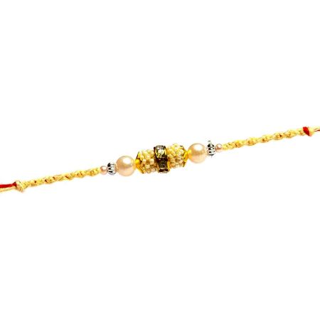 Handcrafted Rakhi with Pearls and Diamonds Beads
