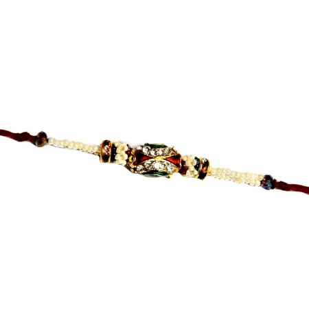 Simple Pearl Rakhi with Meenakari