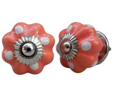 Pastel Orange White Dotted Knob