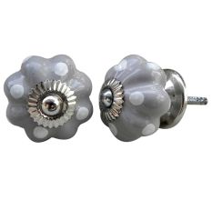 Grey White Polka Dotted Melon Knob
