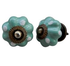 Sea Green White Polka Dotted Melon Knob