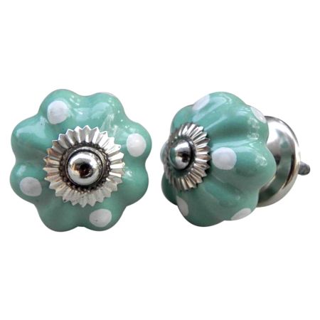 Sea Green White Polka Dotted Melon Knob
