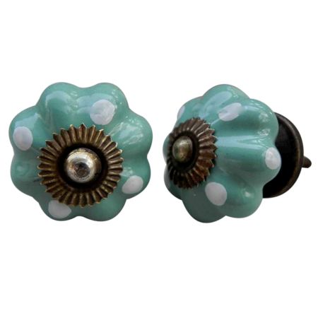 Sea Green White Polka Dotted Melon Knob