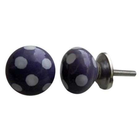 Purple White Polka Dot Small Ceramic Knob