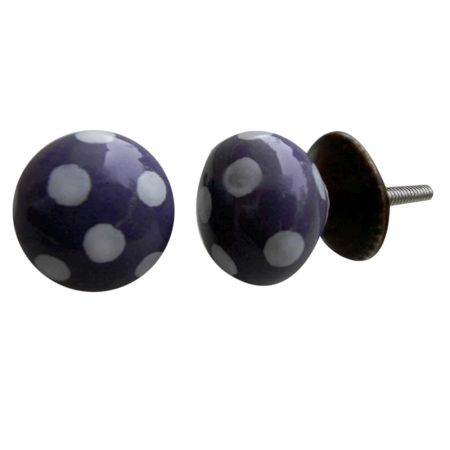Purple White Polka Dot Small Ceramic Knob