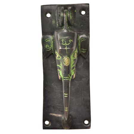 Black Brass Elephant With Trunk Door Knocker With Patina