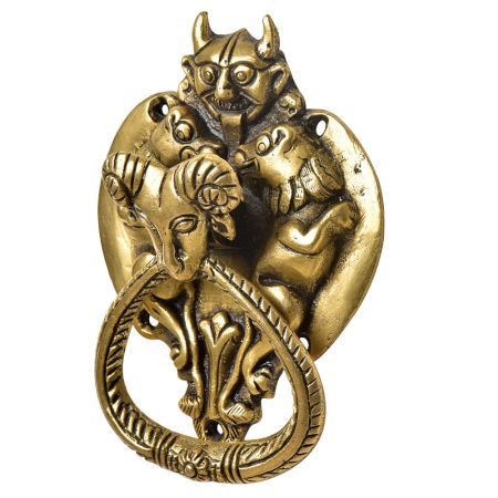 Handmade Brass Demon Two Lions Ram Head Door Knocker