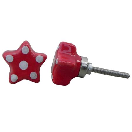 Red Star White Polka Ceramic Wardrobe Knob