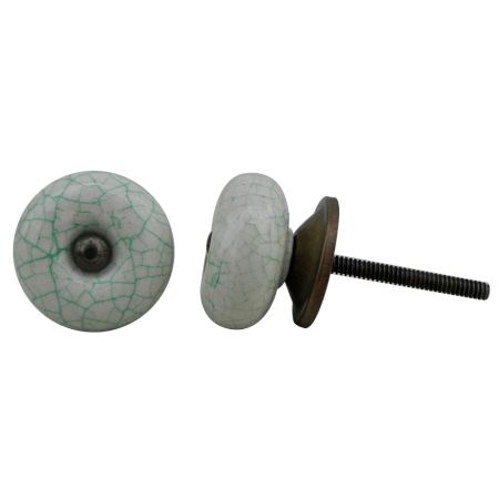 White Green Ceramic Crackle Dresser Knob