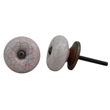 White Pink Ceramic Crackle Almirah Knob
