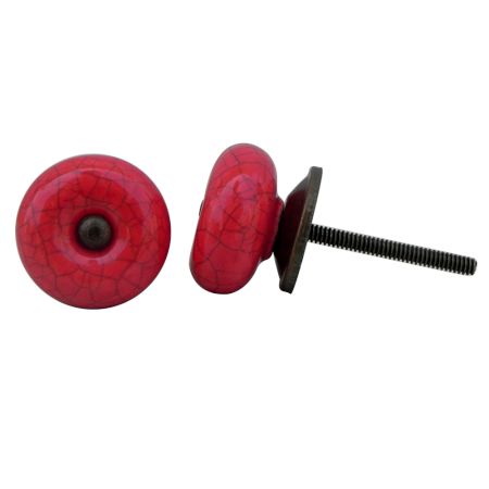 Red Crackle Ceramic Wardrobe Knob