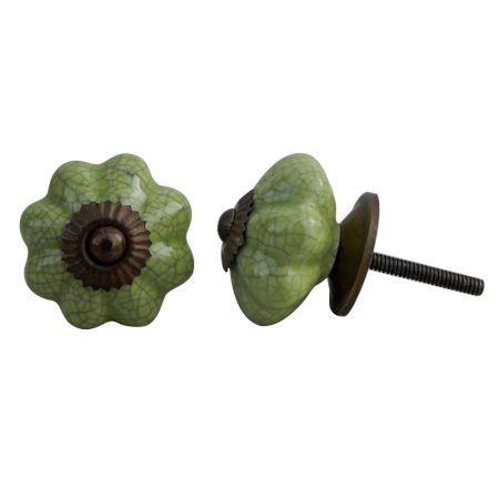Green Crackle Melon Ceramic Dresser Knob