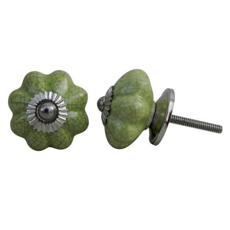 Green Crackle Melon Ceramic Dresser Knob