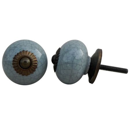 Steel Grey Crackle Ceramic Drawer Knob