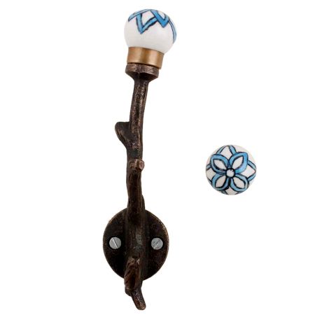 Turquoise Black Floral Tree Hooks-EHG-75