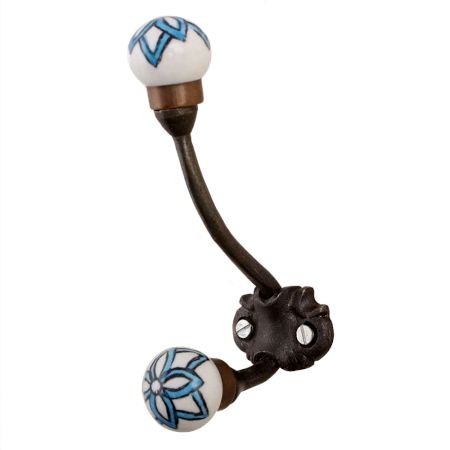 Turquoise Black Floral Iron Hooks-EHG-75