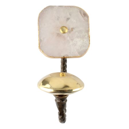 Pink Rose Square Quartz Stone Wall Hook in Antique Fitting