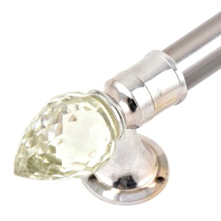 Set Of 2 Teardrop Crystal Curtain Pole Finials With Silver Brass Bracket