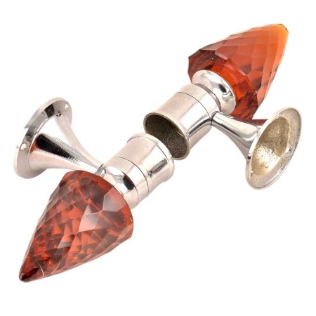 Set Of 2 Red Conical Crystal Curtain Pole Finials With Golden Brass Bracket