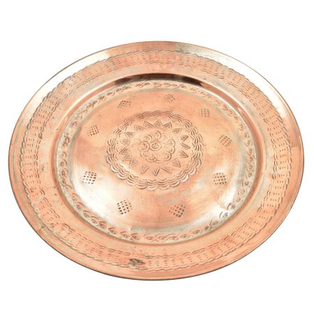 Vintage Simple Border Copper Plate With Embossed Central Floral Motif