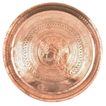 Vintage Etched Round Floral Diamond Borders Etched Copper Plate Wall Hanging