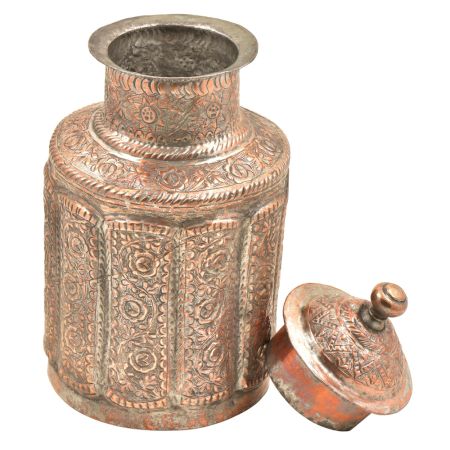 Pure Copper Persian Style Storage Box With Metal Lid Finial
