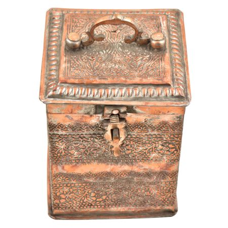 Copper Storage Box  With Floral Repousse With Working Latch And Handle