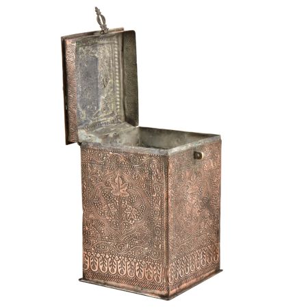 Long Copper Repousse Floral Canister With Latch And Handle