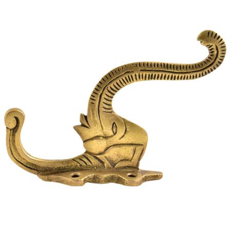 Brass Elephant Head With Trunk Raised  Wall Hook