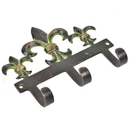 Handcrafted French Flower Bud Three Wall Hooks With Patina