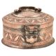 Copper Engraved Leaves Round Beetal Nut Box with Handle